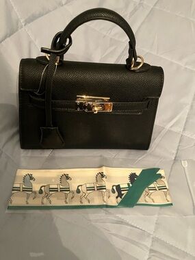 Mini Bag with Top-Handle with Gold Hardware and twilly horse scarf NWT